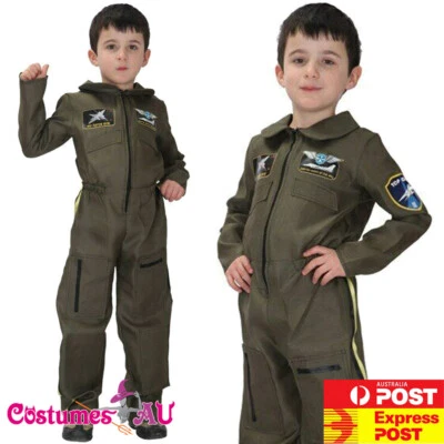 Top Disfraz de la Fuerza Aérea Uniforme de Pistola Años 80 Niños Piloto Avión Ejército Mono Foto 1 de 4