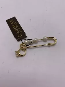 SPILLA DI SICUREZZA vintage non firmata tono oro con perle e ciondolo anello JC5 - Foto 1 di 5
