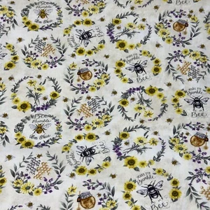 BEE Humble Bee true BTY White Cotton quilt-craft fabric Spring - Picture 1 of 6