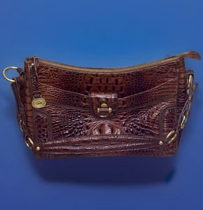 Bolso de Hombro Hobo Brahmin Pecan Cuero Repujado Cocodrilo Detalles Dorados LEER - Imagen 1 de 24