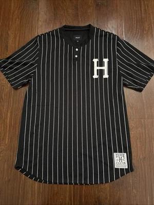 Camiseta de béisbol Huf Worldwide Collection a rayas blancas y negras grande para hombre Foto 1 de 4