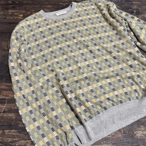 Vtg Tricots St Raphael Textured Sweater Men's Medium Gold Geometric Union USA - Picture 1 of 6