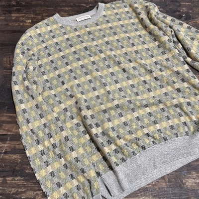 Vtg Tricots St Raphael Textured Sweater Men's Medium Gold Geometric Union USA - Image 1 of 4
