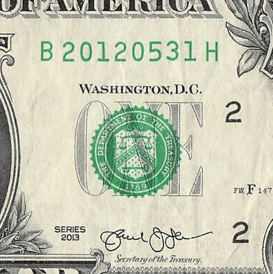 MAY 31 2012 Birthday Fancy Serial Number Date Note One Dollar Bill 05 31 2012 - Image 1 of 4