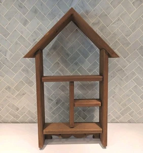 Vintage Wooden Shadow Box Wall Display Shelf House Hooks Cottagecore Decor 22x15 - Picture 1 of 11