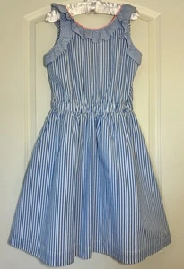 NEW Girls Size 12 Crewcuts J Crew Spring Dress Blue Stripe Ruffle V Back NWT $69 - Picture 1 of 5