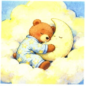 ♫ Serviettes en papier rêve ourson lune nuages. Napkins dream teddy bear moon♫ - Imagen 1 de 1