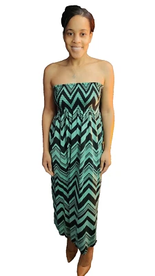 Женское платье | Модный журнал зеленый и черный без бретелек макси платье - Изображение 1 из 4