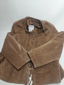 Pamela McCoy Collection Women's Goregous Fringed Brown Suede Jacket Large - Picture 1 of 12
