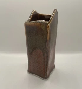 Vintage Clay Vase Brown Pottery 6.5" Slightly Bent - Picture 1 of 13