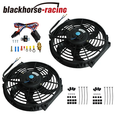 Ventilador de refrigeración radiador eléctrico 2X 10" con relé termostato y kits de montaje negro Foto 1 de 4