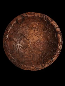 Vintage Chinese Handcarved Wooden Bowl With Artist Signature - Picture 1 of 4