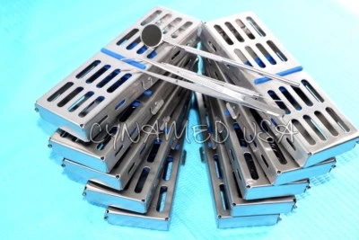 CYNAMED USA 10 SURGICAL DENTAL AUTOCLAVE STERILIZAITON CASSETTE TRAY BOX FOR 5 INSTRUMENTS