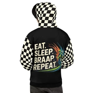 Unisex All Over Print Hoodie Checkered Braap Dirt Bike | Eco Fleece 2XS–6XL - Picture 1 of 65