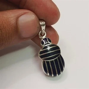 Silver 925 Scarab Pendant, Handmade Egyptian Beetle Jewelry Antique Look Charm - Picture 1 of 9