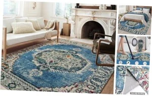 Area Rug 5x7 ft Living Room Area Rug Bohemian Washable Area 5x7ft Dark Blue - Picture 1 of 7