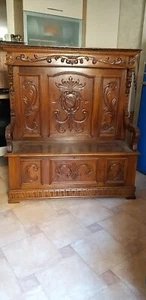 Cassapanca intarsiata antiquariato - Foto 1 di 8