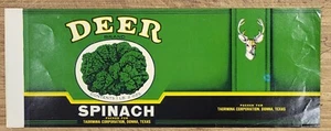 ADVERTISING Label Can Deer Brand Taormina Donna Texas Whole Spinach - Picture 1 of 1