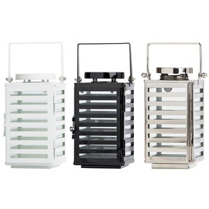 Design Laterne Edelstahl Glas mit Griff Tür Metall Gartenlaterne Kerzenhalter