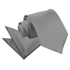 Platin Satin schlicht solide klassische Herrenkrawatte und Einstecktuch Set von DQT - Bild 1 von 3