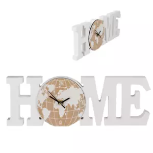 Weiße Holz-Uhr Home mit Weltkartenmotiv 33 x 12 cm Uhr Standuhr Weltkugel Welt - Bild 1 von 1