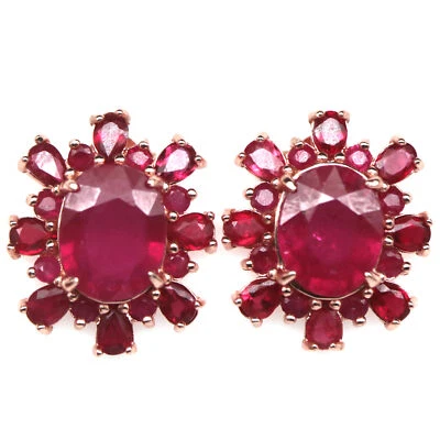925 Sterling Silber Rotgold Plattiert 8 x 10 Mm. Rot Rubin Ohrringe - Bild 1 von 4