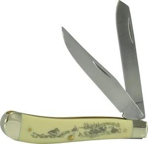 Schrade 94OTYDU1 Gunstock Trapper Knife, Yellow with Duck Scene 1 - Picture 1 of 1