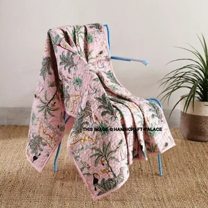 Indian Quilted Blanket Leopard Print Decor Cotton Kantha Quilt Sofa Bed Throw - Picture 1 of 5