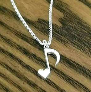 Collar Plata Corazón Nota Musical Octava Nota Joyería Musical Collar Steve Perry - Imagen 1 de 3