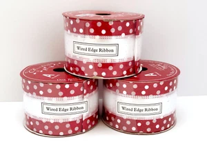 3 New Uncut Rolls 2.5" Wired Edge Craft Ribbon Red White 30' ea Total 30 Yards - Picture 1 of 3