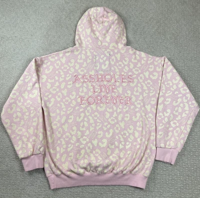 A**holes Live Forever Hoodie Womens Size L Pink Cheetah Sweatshirt Embroidered - Image 1 of 4