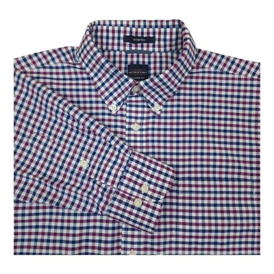 Dockers Battery Street Collection Classic Fit Stretch Shirt L Plaid Purple Navy - Image 1 of 4