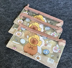 3er Set. Transparente Organizer Tasche. Gute Laune Capybara Cartoon. 7,5”x4” - Bild 1 von 2