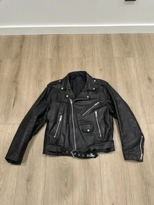 Vintage Echtes Leder Motorcycle Biker Leather Jacket Black Size 44-46 - Picture 1 of 16