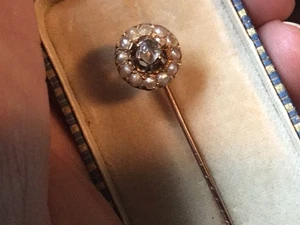 Autentica antica spilla in oro 14kt/perle/diamante/bastone  - Foto 1 di 9