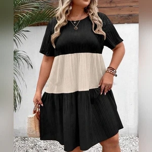 Shein schwarz & cremefarbenes Hängerchen Kleid aus Knitterstoff, Größe 1X - Bild 1 von 9