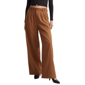 Pantalones Madewell Harlow pierna ancha mezcla lino 00 marrón tiro alto nuevos con etiquetas - Imagen 1 de 9