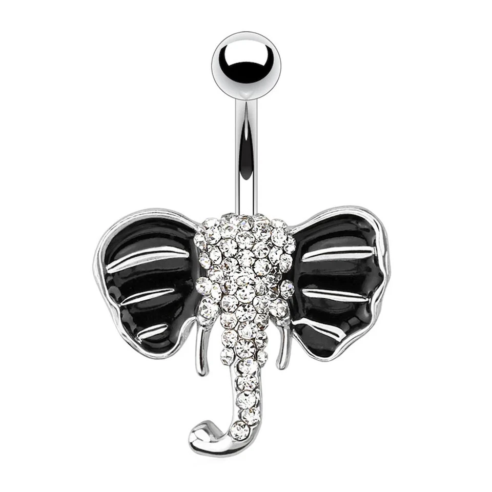 Anel cirúrgico barriga de elefante de aço 14G – pedras preciosas pavimentadas com orelhas de esmalte - Imagem 1 de 1