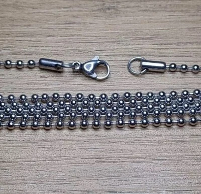 23" Silver 304 Surgical Stainless Steel Military Ball Bead Stylish Dog Tag Chain - Image 1 of 4