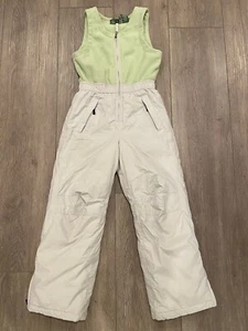 LL Bean Girls Sz 10 Bibs Snow Pants Light Green Gray Fleece Top Thinsulate Ski - Picture 1 of 9