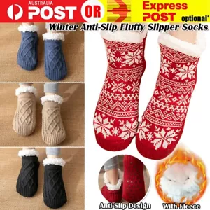 Women Slipper Winter Socks Warm Fleece Lined Fluffy Non Slip Cosy Bed Floor NEW - Picture 1 of 13