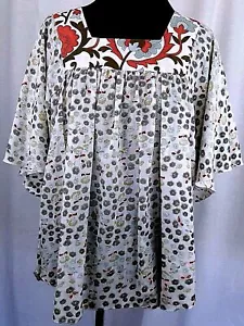 1970 Tunic Top Blouse Floral Novelty Print Square Neckline Butterfly Sleeves M - Picture 1 of 12