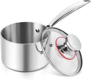 1-Quart Saucepan Tri-Ply Stainless Steel Sauce Pan with Glass Lid - Picture 1 of 12
