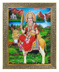 Shitala Mata religiöses Foto goldener Rahmen & Acrylglasplatte zum Wandbehang - Bild 1 von 4