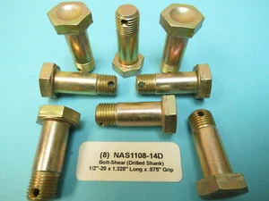 (8 each) NAS1108-14D Aircraft Aerospace Shear Bolts 1/2”-20 x 1.328” Long - Picture 1 of 2