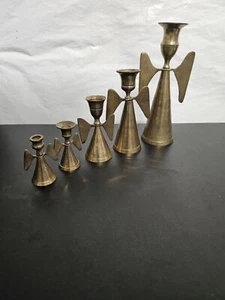 Vintage 5er Set Kerzenhalter massiv Messing Weihnachten Engel Made in India - Bild 1 von 15