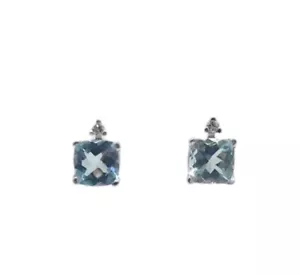 14K White Gold Aquamarine & Diamond Stud Earrings - RL81 - Picture 1 of 5