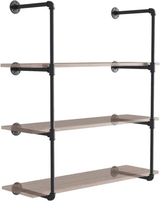 REYADE 3-Tier 1/2" Black Pipe Dual Shelf Bracket Kit 40 x 12" Steampunk Shelf  - Image 1 of 2