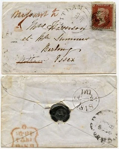 GB MISSENT to WITHAM ESSEX 1848 BARKING QV PENNY RED - Bild 1 von 2