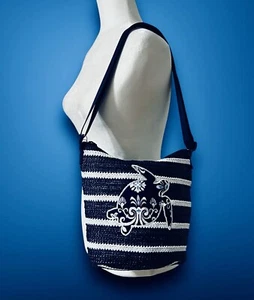 Vera Bradley Straw Bucket Crossbody Steel Blue Medallion Sea Turtle NEW! - Picture 1 of 17